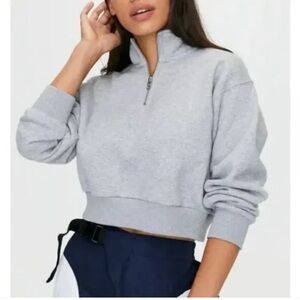 TNA Light Gray Half-Zip Cropped Sweatshirt